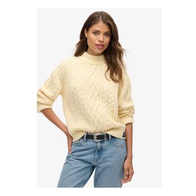Superdry für Damen. W6110575A Kabel Mock beige Pullover (L), Lässig, Acryl Superdry für Damen. W6110575A Kabel Mock beige Pullover (L), Lässig, Acryl