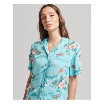 Superdry für Damen. W4010371A Vintage Logo Beach Resort Logo Shirt türkis (XXS), Lässig, Viskose, Kurzarm Superdry für Damen. W4010371A Vintage Logo Beach Resort Logo Shirt türkis (XXS), Lässig, Viskose, Kurzarm