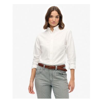 Superdry für Damen. W4010565A Schmal geschnittenes Oxford-Hemd weiß (L), Lässig, Baumwolle, Langarm Superdry für Damen. W4010565A Schmal geschnittenes Oxford-Hemd weiß (L), Lässig, Baumwolle, Langarm