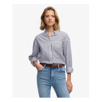 Superdry für Damen. W4010541A Entspanntes Popeline-Hemd navy (S), Lässig, Baumwolle, Langarm, Marine Superdry für Damen. W4010541A Entspanntes Popeline-Hemd navy (S), Lässig, Baumwolle, Langarm, Marine