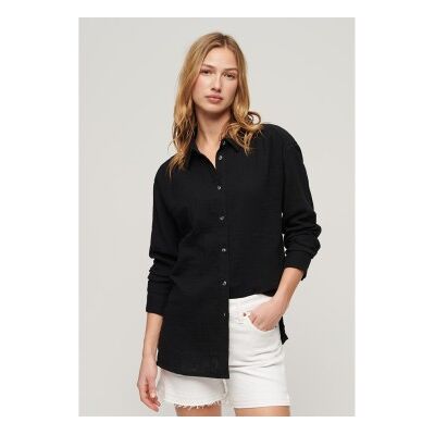 Superdry für Damen. W4010422A Langes schwarzes Strandhemd (S), Lässig, Baumwolle, Langarm Superdry für Damen. W4010422A Langes schwarzes Strandhemd (S), Lässig, Baumwolle, Langarm