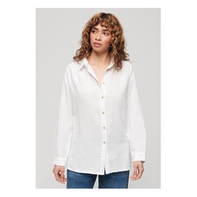 Superdry für Damen. W4010422A Langes weißes Strandhemd (XL), Lässig, Baumwolle, Langarm Superdry für Damen. W4010422A Langes weißes Strandhemd (XL), Lässig, Baumwolle, Langarm