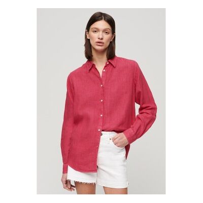 Superdry für Damen. W4010415A Lässiges Leinenhemd mit rosa Boyfriend-Passform (S), Langarm Superdry für Damen. W4010415A Lässiges Leinenhemd mit rosa Boyfriend-Passform (S), Langarm