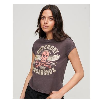 Superdry für Damen. W1011391A T-Shirt mit Kappenärmeln und grauen Besätzen (S), Lässig, Baumwolle, Kurzarm Superdry für Damen. W1011391A T-Shirt mit Kappenärmeln und grauen Besätzen (S), Lässig, Baumwolle, Kurzarm