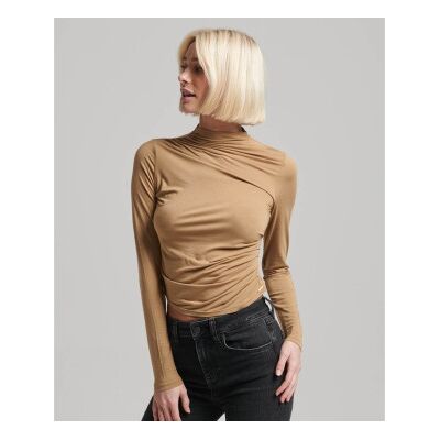 Superdry für Damen. W6011682A Perkins Langarm-T-Shirt mit Rüschen und langen Ärmeln braun (XL), Lässig, Modal Superdry für Damen. W6011682A Perkins Langarm-T-Shirt mit Rüschen und langen Ärmeln braun (XL), Lässig, Modal