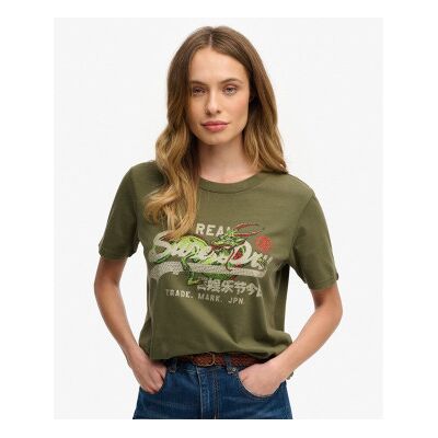 Superdry für Damen. W1011772A T-shirt Tokyo Vintage grün (M), Lässig, Baumwolle, Kurzarm Superdry für Damen. W1011772A T-shirt Tokyo Vintage grün (M), Lässig, Baumwolle, Kurzarm