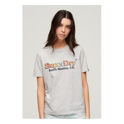 Superdry für Damen. W1011487A T-Shirt mit grauem Regenbogen-Logo (S), Lässig, Baumwolle, Kurzarm Superdry für Damen. W1011487A T-Shirt mit grauem Regenbogen-Logo (S), Lässig, Baumwolle, Kurzarm