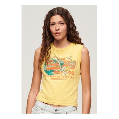 Superdry für Damen. W6011884A Passform-T-Shirt mit LA Vintage-Logo gelb (S), Lässig, Baumwolle, Ärmellos / Hosenträger Superdry für Damen. W6011884A Passform-T-Shirt mit LA Vintage-Logo gelb (S), Lässig, Baumwolle, Ärmellos / Hosenträger