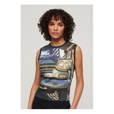 Superdry für Damen. W6011959A Tank-Top mit schwarzem Unterdruck (M), Lässig, Baumwolle, Ärmellos / Hosenträger Superdry für Damen. W6011959A Tank-Top mit schwarzem Unterdruck (M), Lässig, Baumwolle, Ärmellos / Hosenträger