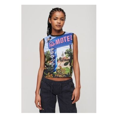 Superdry für Damen. W6011959A Tank-Top mit schwarzem Unterdruck (M), Lässig, Baumwolle, Ärmellos / Hosenträger Superdry für Damen. W6011959A Tank-Top mit schwarzem Unterdruck (M), Lässig, Baumwolle, Ärmellos / Hosenträger
