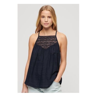 Superdry für Damen. W6011860A Marineblaues Tanktop mit Spitze (L), Lässig, Viskose, Ärmellos / Hosenträger Superdry für Damen. W6011860A Marineblaues Tanktop mit Spitze (L), Lässig, Viskose, Ärmellos / Hosenträger