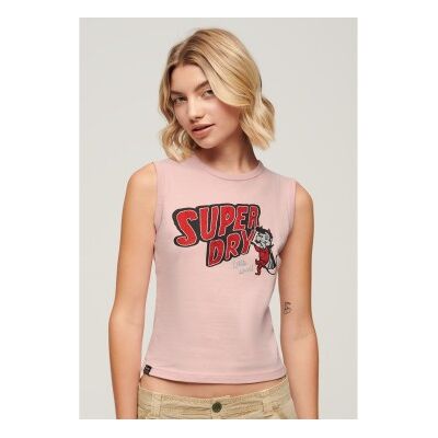Superdry für Damen. W6011898A Enges T-Shirt mit rosa Retro-Besatz (S), Lässig, Ärmellos / Hosenträger, Nachhaltig, Recycelte Baumwolle Superdry für Damen. W6011898A Enges T-Shirt mit rosa Retro-Besatz (S), Lässig, Ärmellos / Hosenträger, Nachhaltig, Recycelte Baumwolle