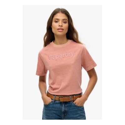 Superdry für Damen. W1011609A Quadratisch geschnittenes, lockeres T-Shirt mit rosa gesticktem Core-Logo (XL), Lässig, Baumwolle, Kurzarm Superdry für Damen. W1011609A Quadratisch geschnittenes, lockeres T-Shirt mit rosa gesticktem Core-Logo (XL), Lässig, Baumwolle, Kurzarm