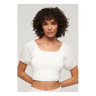 Superdry für Damen. W6011857A Gewebtes Rüschen-T-Shirt weiß (XS), Lässig, Viskose, Kurzarm Superdry für Damen. W6011857A Gewebtes Rüschen-T-Shirt weiß (XS), Lässig, Viskose, Kurzarm
