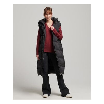 Superdry für Damen. W5011641A Lange wattierte Weste mit Kapuze schwarz (M), Lässig, Recyceltes Polyester, Nachhaltig Superdry für Damen. W5011641A Lange wattierte Weste mit Kapuze schwarz (M), Lässig, Recyceltes Polyester, Nachhaltig