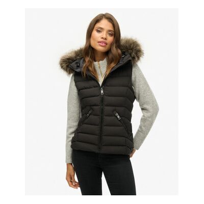 Superdry für Damen. W5011753A Fuji Kunstfellweste schwarz (L), Lässig, Polyester Superdry für Damen. W5011753A Fuji Kunstfellweste schwarz (L), Lässig, Polyester