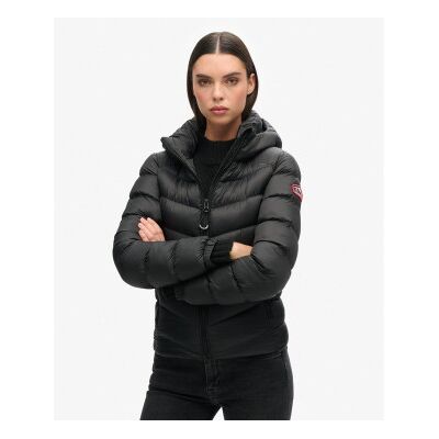 Superdry für Damen. W5011593A Fuji Steppjacke mit Kapuze schwarz (XL), Lässig, Polyester Superdry für Damen. W5011593A Fuji Steppjacke mit Kapuze schwarz (XL), Lässig, Polyester