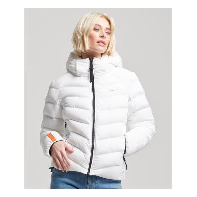 Superdry für Damen. W5011594A Steppjacke mit Kapuze aus Mikrofaser weiß (XS), Lässig, Recyceltes Polyester, Nachhaltig Superdry für Damen. W5011594A Steppjacke mit Kapuze aus Mikrofaser weiß (XS), Lässig, Recyceltes Polyester, Nachhaltig