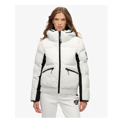Superdry für Damen. WS110179A Bomber Skijacke mit Kapuze weiß (XS), Lässig, Polyester Superdry für Damen. WS110179A Bomber Skijacke mit Kapuze weiß (XS), Lässig, Polyester