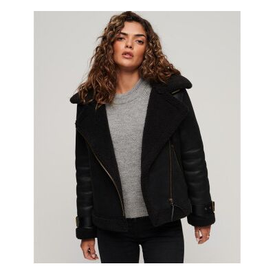 Superdry für Damen. W5011689A Synthetisches Lammfell Aviator Jacket schwarz (XS), Lässig, Polyester Superdry für Damen. W5011689A Synthetisches Lammfell Aviator Jacket schwarz (XS), Lässig, Polyester