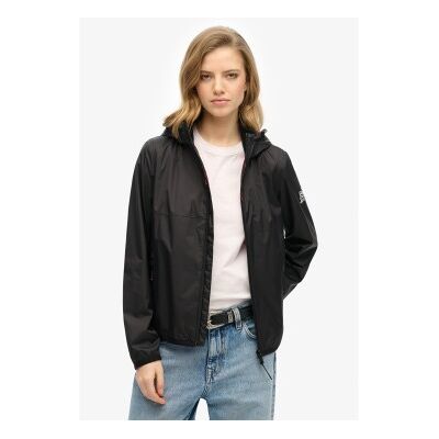 Superdry für Damen. W5011849A Windbreaker Jacke mit Kapuze und Logo schwarz (S), Lässig, Nachhaltig, Recyceltes Nylon Superdry für Damen. W5011849A Windbreaker Jacke mit Kapuze und Logo schwarz (S), Lässig, Nachhaltig, Recyceltes Nylon
