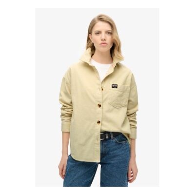 Superdry für Damen. W4010450A Beigefarbenes Überhemd aus dickem Kordsamt (L), Lässig, Baumwolle, Langarm Superdry für Damen. W4010450A Beigefarbenes Überhemd aus dickem Kordsamt (L), Lässig, Baumwolle, Langarm