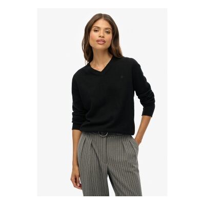 Superdry für Damen. W6110644A Klassischer V-Pullover schwarz (S), Lässig, Acryl Superdry für Damen. W6110644A Klassischer V-Pullover schwarz (S), Lässig, Acryl