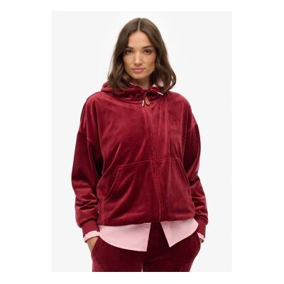 Superdry für Damen. W2012544A Country Club Velours-Ziphaube rot (XL), Lässig, Polyester Superdry für Damen. W2012544A Country Club Velours-Ziphaube rot (XL), Lässig, Polyester