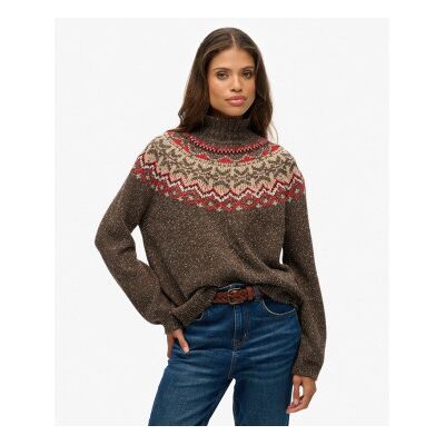 Superdry für Damen. W6110657A Brauner Fairisle-Rollkragenpullover (S), Lässig, Polyester, Langarm Superdry für Damen. W6110657A Brauner Fairisle-Rollkragenpullover (S), Lässig, Polyester, Langarm