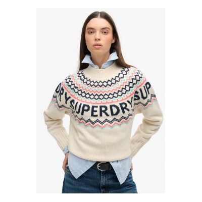Superdry für Damen. W6110555A Fairisle Pullover beige (L), Lässig, Acryl Superdry für Damen. W6110555A Fairisle Pullover beige (L), Lässig, Acryl