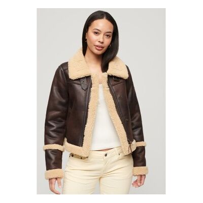 Superdry für Damen. W5011691A Braune Shearling-Jacke (L), Lässig, Polyester Superdry für Damen. W5011691A Braune Shearling-Jacke (L), Lässig, Polyester