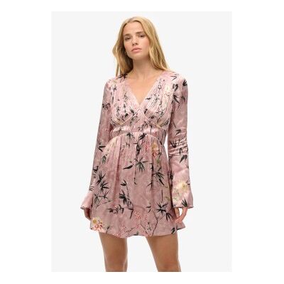 Superdry für Damen. W8011795A Rosa Mini-Kleid mit Blumenjacquardmuster (M), Party, Viskose, Langarm Superdry für Damen. W8011795A Rosa Mini-Kleid mit Blumenjacquardmuster (M), Party, Viskose, Langarm