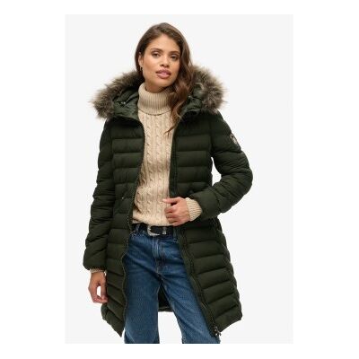 Superdry für Damen. W5011789A Fuji mittellanger Mantel mit Kapuze und grünem Kunstfellbesatz (XS), Lässig, Recyceltes Polyester, Nachhaltig Superdry für Damen. W5011789A Fuji mittellanger Mantel mit Kapuze und grünem Kunstfellbesatz (XS), Lässig, Recyceltes Polyester, Nachhaltig