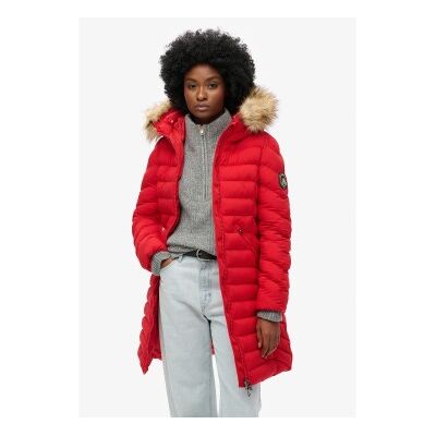 Superdry für Damen. W5011789A Mittellanger Mantel mit Kapuze und Kunstfellbesatz Fuji rot (L), Lässig, Recyceltes Polyester, Nachhaltig Superdry für Damen. W5011789A Mittellanger Mantel mit Kapuze und Kunstfellbesatz Fuji rot (L), Lässig, Recyceltes Polyester, Nachhaltig