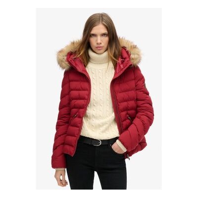 Superdry für Damen. W5011754A Kunstpelz-Kapuzenjacke, wattiert, Fuji rot (S), Lässig, Recyceltes Polyester, Nachhaltig Superdry für Damen. W5011754A Kunstpelz-Kapuzenjacke, wattiert, Fuji rot (S), Lässig, Recyceltes Polyester, Nachhaltig