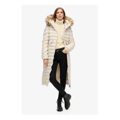 Superdry für Damen. W5011790A Fuji beige langer Mantel (L), Lässig, Polyester Superdry für Damen. W5011790A Fuji beige langer Mantel (L), Lässig, Polyester