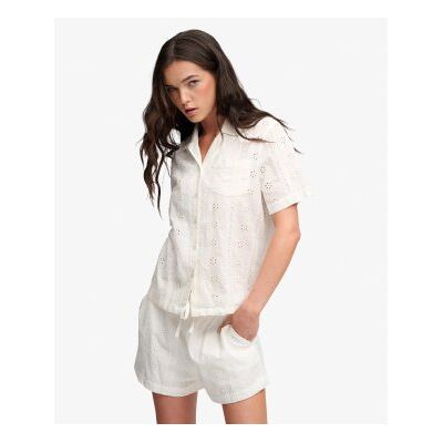 Superdry für Damen. W4010551A Hemd Heritage Broderie Gebrochenes Weiß (8), Lässig, Kurzarm, Bio-Baumwolle Superdry für Damen. W4010551A Hemd Heritage Broderie Gebrochenes Weiß (8), Lässig, Kurzarm, Bio-Baumwolle