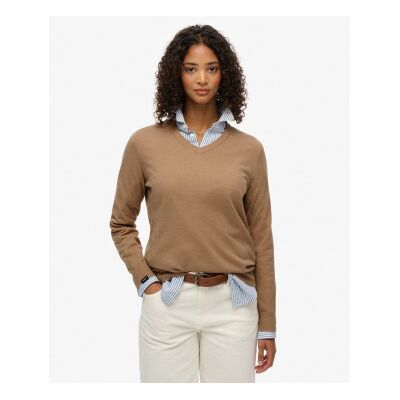 Superdry für Damen. W6110644A Classic V Pullover braun (L), Lässig, Polyester Superdry für Damen. W6110644A Classic V Pullover braun (L), Lässig, Polyester
