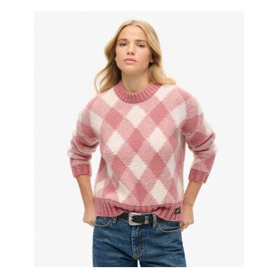 Superdry für Damen. W6110574A Rosa Pullover mit Argyle-Muster (L), Lässig, Acryl Superdry für Damen. W6110574A Rosa Pullover mit Argyle-Muster (L), Lässig, Acryl