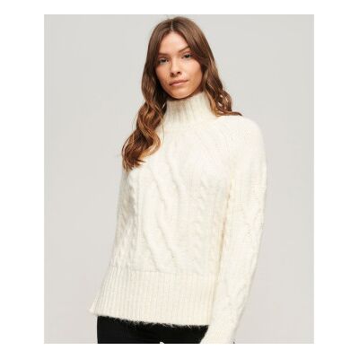 Superdry für Damen. W6110530A Weißer Strickpulli mit hohem Halsausschnitt aus Achterstrick (M), Lässig, Acryl Superdry für Damen. W6110530A Weißer Strickpulli mit hohem Halsausschnitt aus Achterstrick (M), Lässig, Acryl