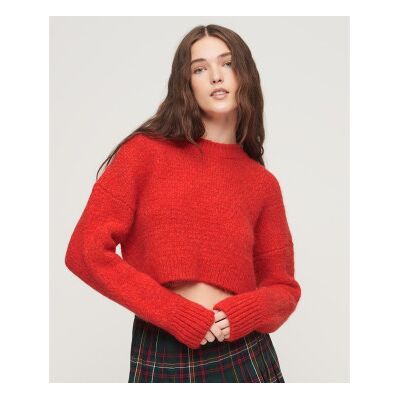 Superdry für Damen. W6110527A Kurzer Strickpulli mit roter Vintage-Struktur (L), Lässig, Acryl Superdry für Damen. W6110527A Kurzer Strickpulli mit roter Vintage-Struktur (L), Lässig, Acryl