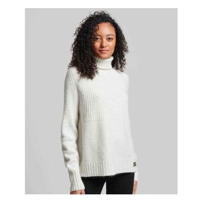 Superdry für Damen. W6110502A Rippenstrickpullover Essential weiß (M), Lässig, Acryl, Langarm Superdry für Damen. W6110502A Rippenstrickpullover Essential weiß (M), Lässig, Acryl, Langarm