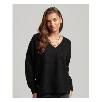 Superdry für Damen. W6110521A Oversize-Pullover mit V-Ausschnitt schwarz (XXS), Lässig, Acryl Superdry für Damen. W6110521A Oversize-Pullover mit V-Ausschnitt schwarz (XXS), Lässig, Acryl