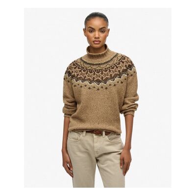 Superdry für Damen. W6110657A Fairisle-Pullover braun (L), Lässig, Polyester Superdry für Damen. W6110657A Fairisle-Pullover braun (L), Lässig, Polyester