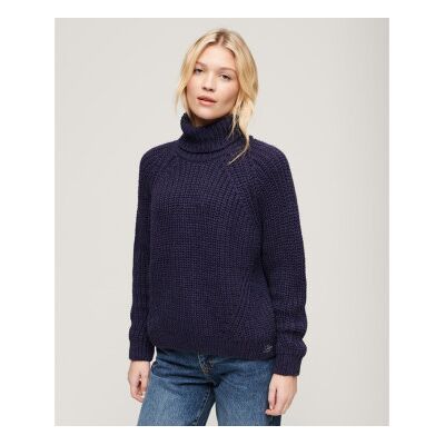 Superdry für Damen. W6110397A Locker gestrickter Pullover mit Navy-Rollkragen (M), Lässig, Acryl, Langarm, Marine Superdry für Damen. W6110397A Locker gestrickter Pullover mit Navy-Rollkragen (M), Lässig, Acryl, Langarm, Marine