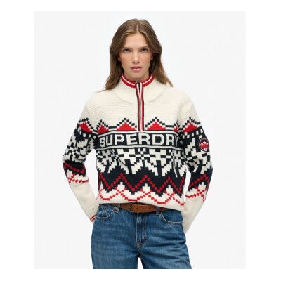 Superdry für Damen. W6110660A Beiger Intarsien-Pullover (M), Lässig, Baumwolle Superdry für Damen. W6110660A Beiger Intarsien-Pullover (M), Lässig, Baumwolle
