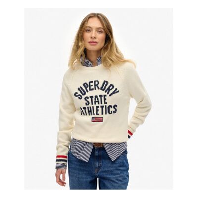 Superdry für Damen. W6110629A Schlabberpulli mit Intarsiengrafik Off-white Pullover (XL), Weiß, Lässig, Baumwolle Superdry für Damen. W6110629A Schlabberpulli mit Intarsiengrafik Off-white Pullover (XL), Weiß, Lässig, Baumwolle