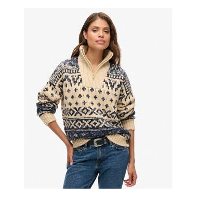 Superdry für Damen. W6110560A Pullover Zip beige (L), Lässig, Acryl Superdry für Damen. W6110560A Pullover Zip beige (L), Lässig, Acryl