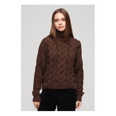 Superdry für Damen. W6110546A Geflochtener Strickpullover mit braunem Polokragen (M), Lässig, Acryl, Langarm Superdry für Damen. W6110546A Geflochtener Strickpullover mit braunem Polokragen (M), Lässig, Acryl, Langarm