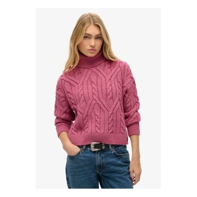 Superdry für Damen. W6110548A Geflochtener Strickpullover mit Polokragen rosa (M), Lässig, Acryl Superdry für Damen. W6110548A Geflochtener Strickpullover mit Polokragen rosa (M), Lässig, Acryl